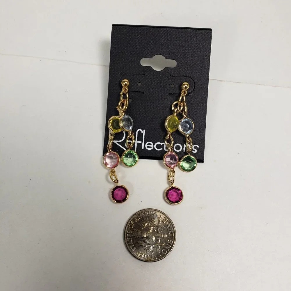 Gold tone Chain Drop Earrings Multicolor Crystal Dangles Stylish Women's Jewelry